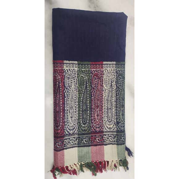 Oversize pashmina scarf wrap 100% pure wool Navy red green